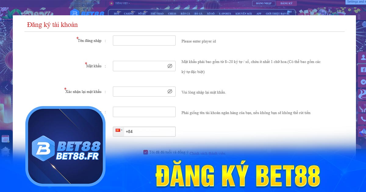 Cách đăng ký tài khoản hợp lệ tại nhà cái Bet88 chuẩn xác