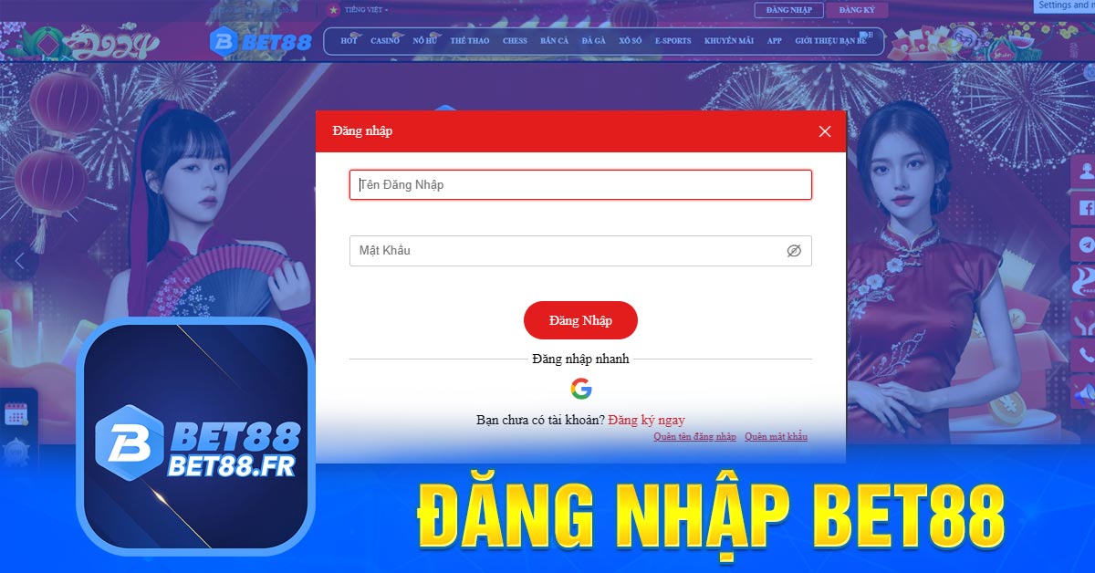 Thao tác đăng nhập sân chơi Bet88 đơn giản trong 1 phút